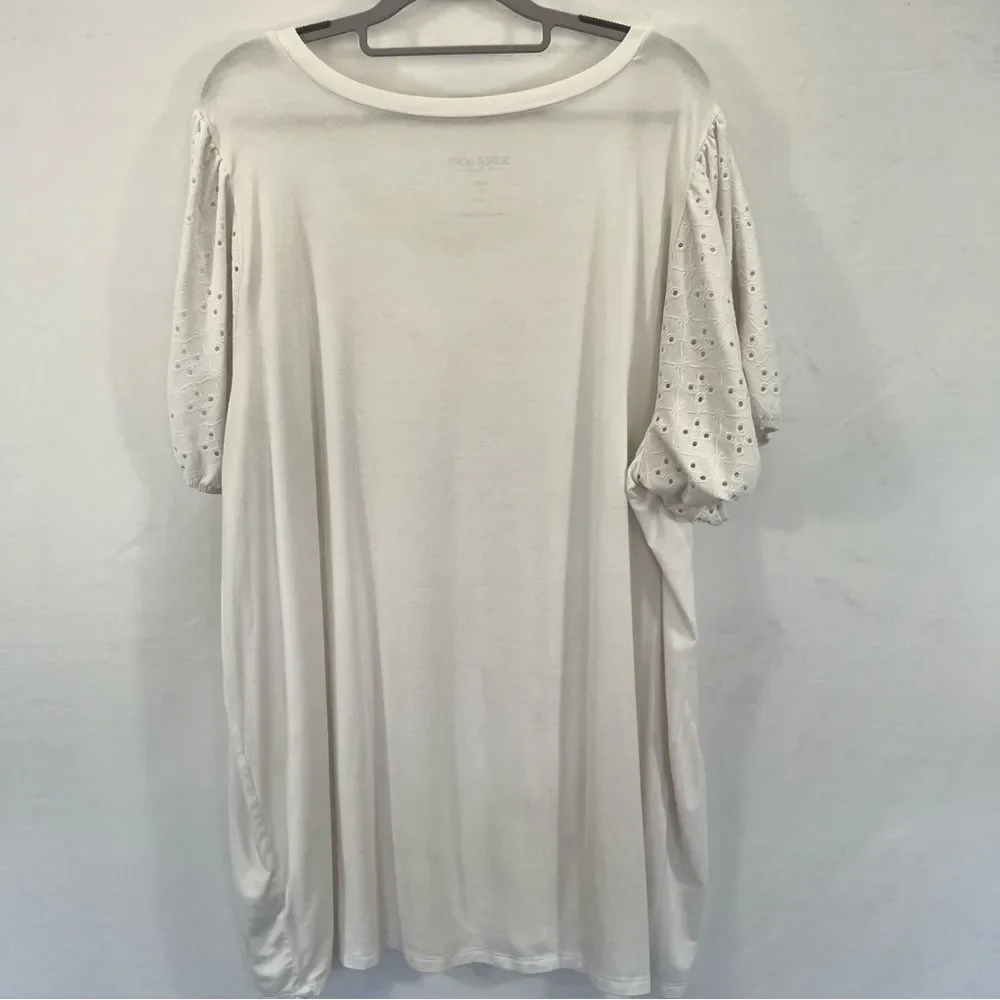 Torrid Eyelet Puff Sleeve Classic Fit Super Soft Scoop Blouse 0820 - Picture 5 of 11